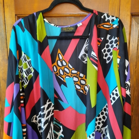 Vintage Bob Mackie Wearable Art geometric mixed animal print open front kimono - Picture 2 of 11